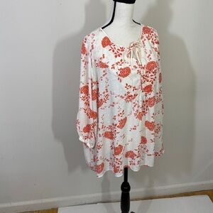 Papermoon White and Red Floral Tunic Top sz 3 X